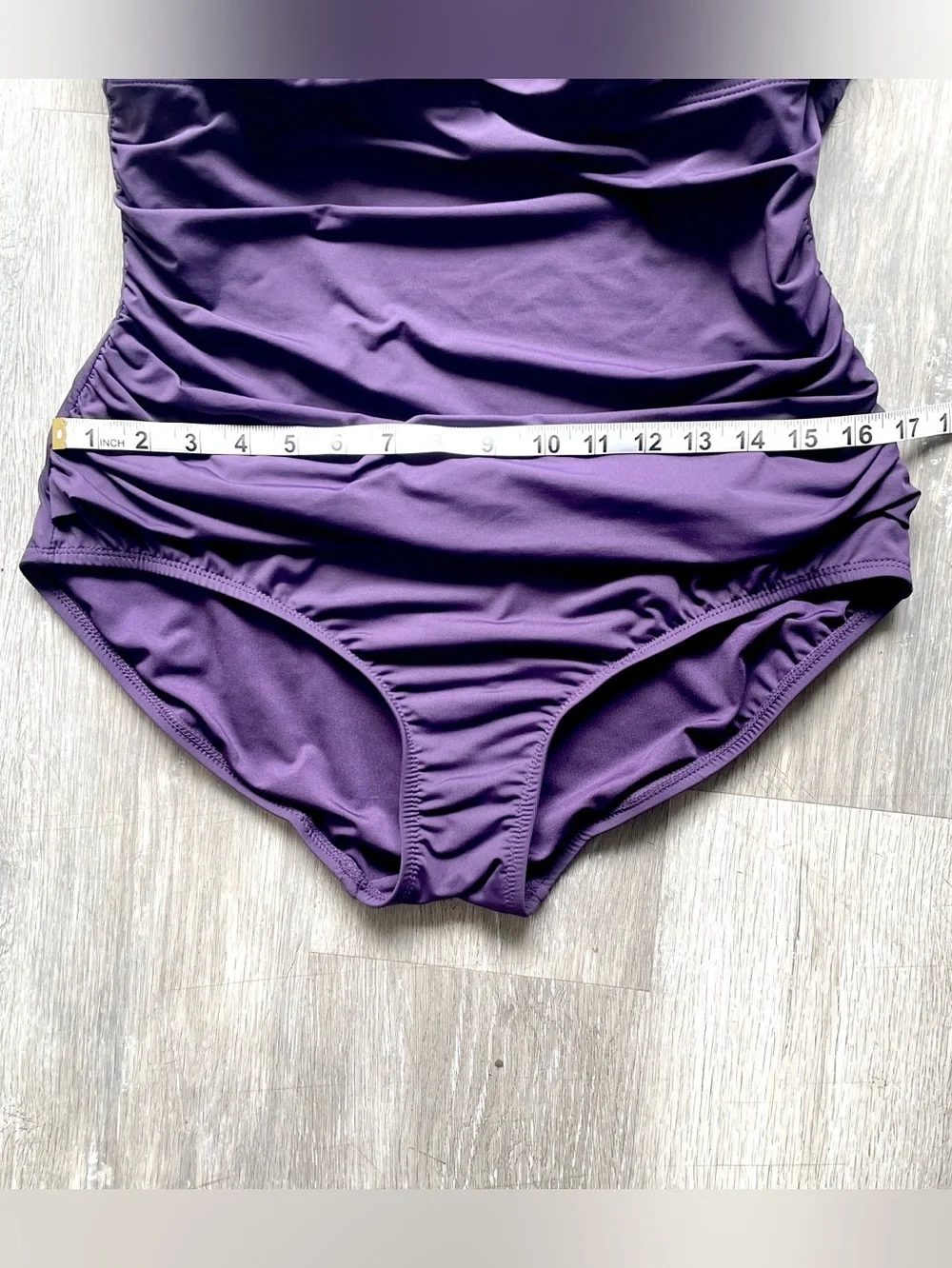 Lands’ End Purple Ruched One Piece Swimsuit XL Tummy Control Twist Front